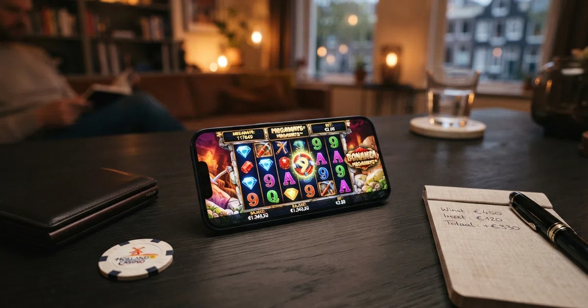 Een scherm gevuld met het logo van Big Time Gaming en daaromheen de tien Nederlandse casino's uit deze vergelijking, gerangschikt en voorzien van KSA-keurmerk