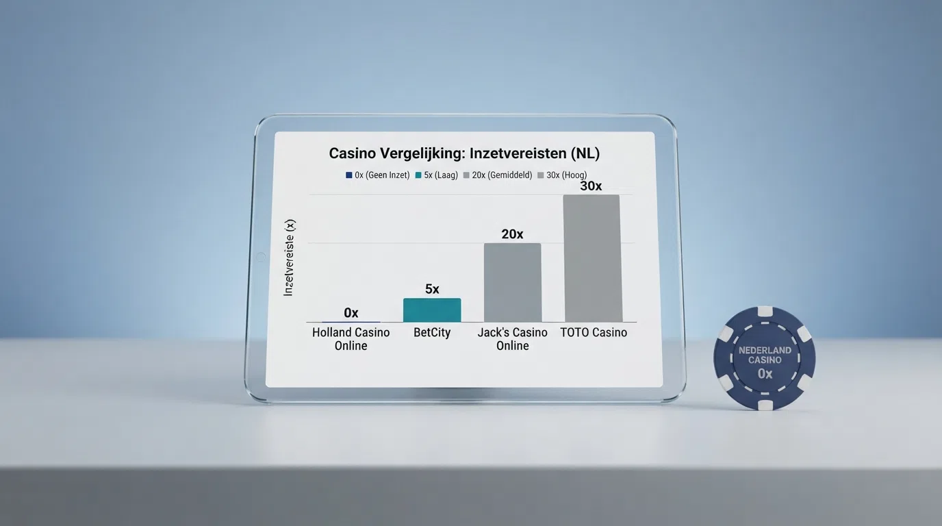 Een vergelijking van de beste Nederlandse online casino's met no-wagering en low-wagering bonussen in 2026 op een overzichtelijke tabel