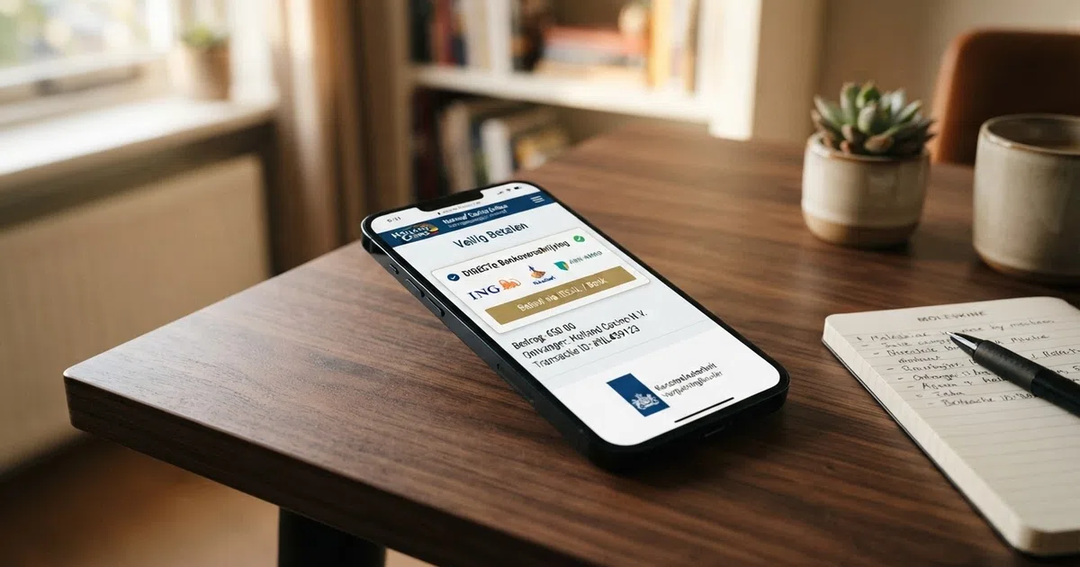 Een smartphone toont het kassascherm van een online casino met de Klarna-betaaloptie zichtbaar tussen de beschikbare betaalmethoden, met het KSA-keurmerk in beeld