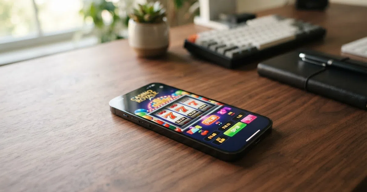 MiFinity e-wallet interface op een smartphone met een online casino op de achtergrond