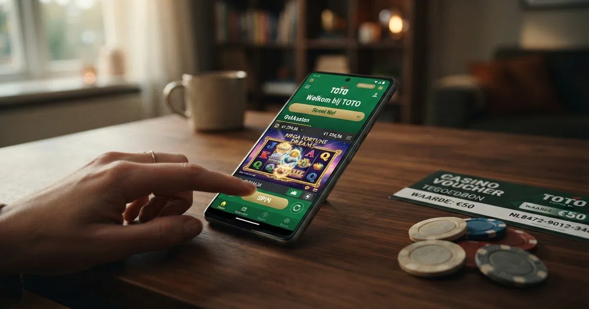 Een rij Nederlandse online casino-logo's op een scherm, met daarnaast een Neosurf-voucher en een smartphone die een stortingspagina toont