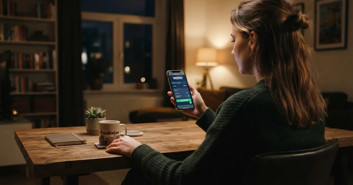 Een Nederlandse speler selecteert Wero als betaaloptie op een online casino-pagina, zichtbaar op een smartphone-scherm