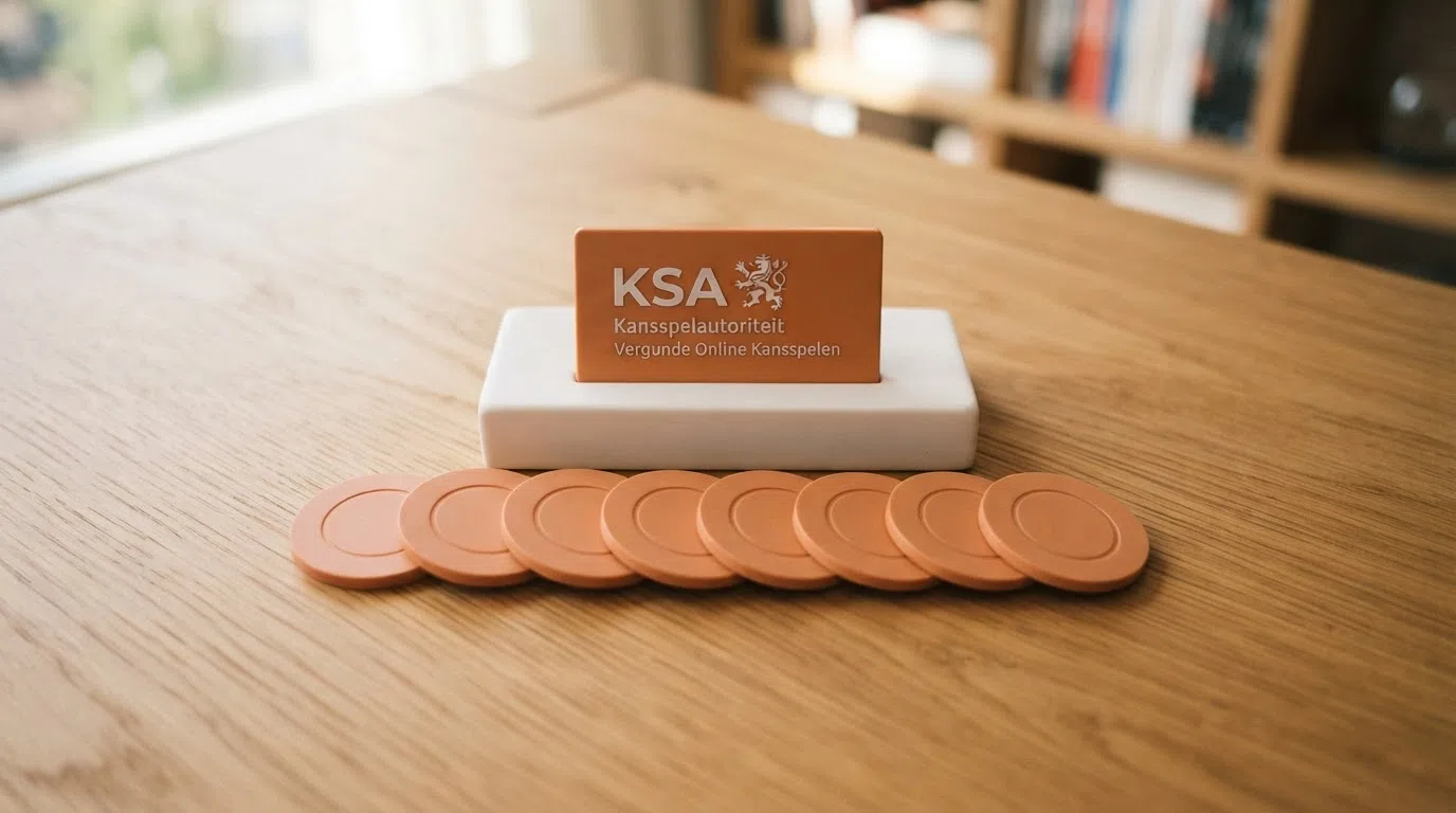 Een overzicht van de logo's van de tien beoordeelde KSA-vergunde casino's naast elkaar, met een keurmerk of badge die de KSA-vergunning symboliseert