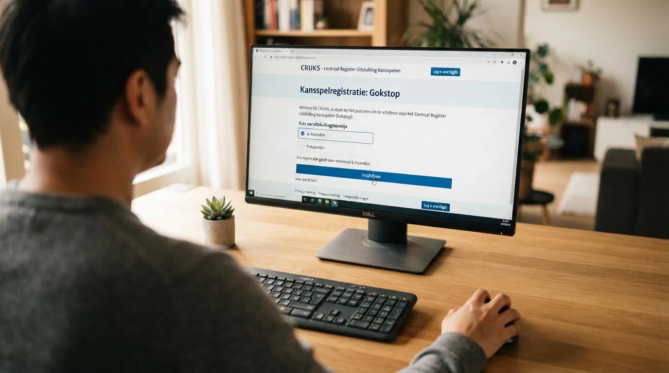 Het scherm van cruksregister.nl met de keuzeoptie voor een inschrijving van 6 of 9 maanden, met een muiscursor die over de knop 'Inschrijven' zweeft.