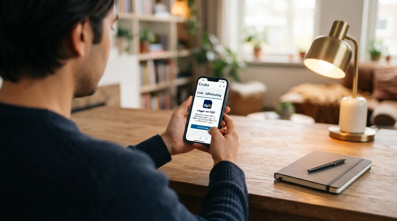 De homepage van het Cruks-register met de knop voor zelfuitsluiting en het DigiD-inlogscherm op de voorgrond