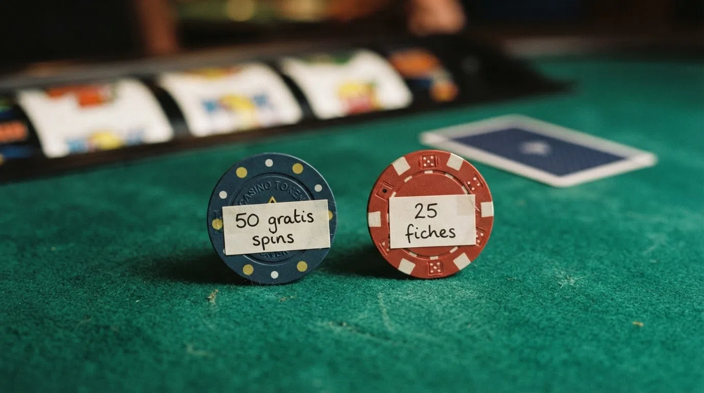 Twee bonuskaarten naast elkaar: links “50 gratis spins”, rechts “€25 gratis speelgeld” — de twee gezichten van de Nederlandse no deposit bonus