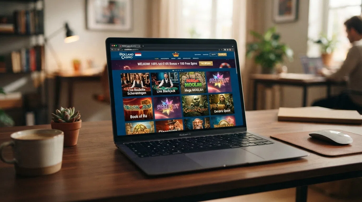 Een schermafbeelding van de Holland Casino Online spellobby met gokkasten, live casinospellen en tafelspellen van providers als Playtech en Evolution Gaming