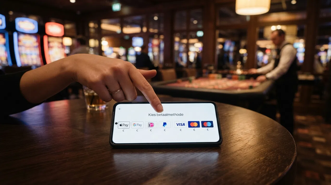 Drie betaallogo's — iDEAL, Trustly en PayPal — op het stortingsscherm van een Nederlands online casino