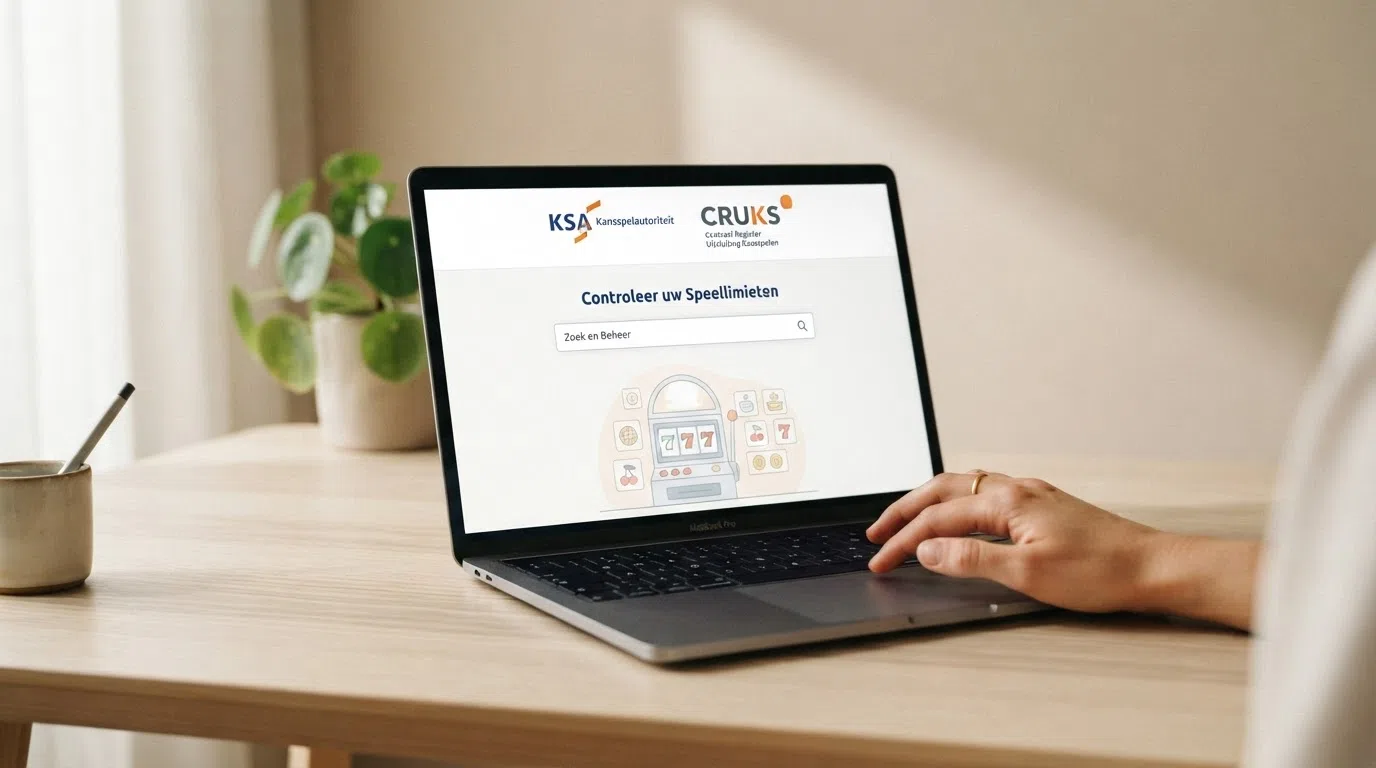 De logo's van de Kansspelautoriteit en CRUKS naast elkaar op een beeldscherm met een slot eronder