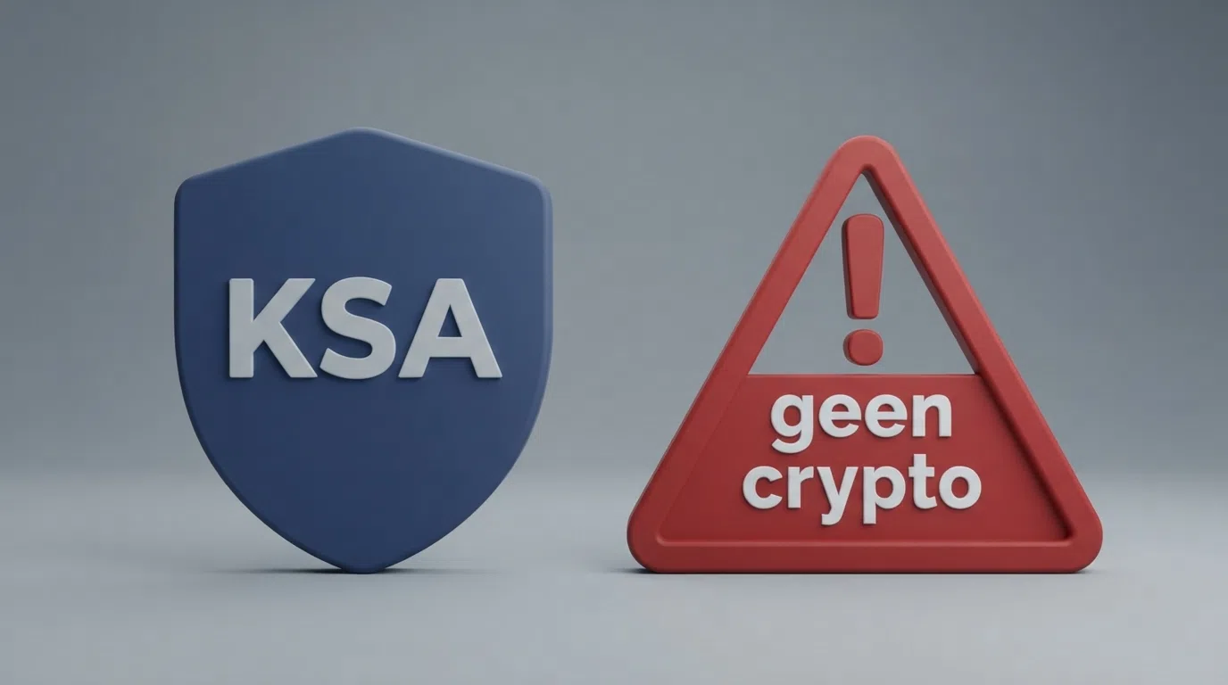 Het logo van de Kansspelautoriteit naast een rood waarschuwingsicoon met de tekst “geen crypto” in het Nederlands