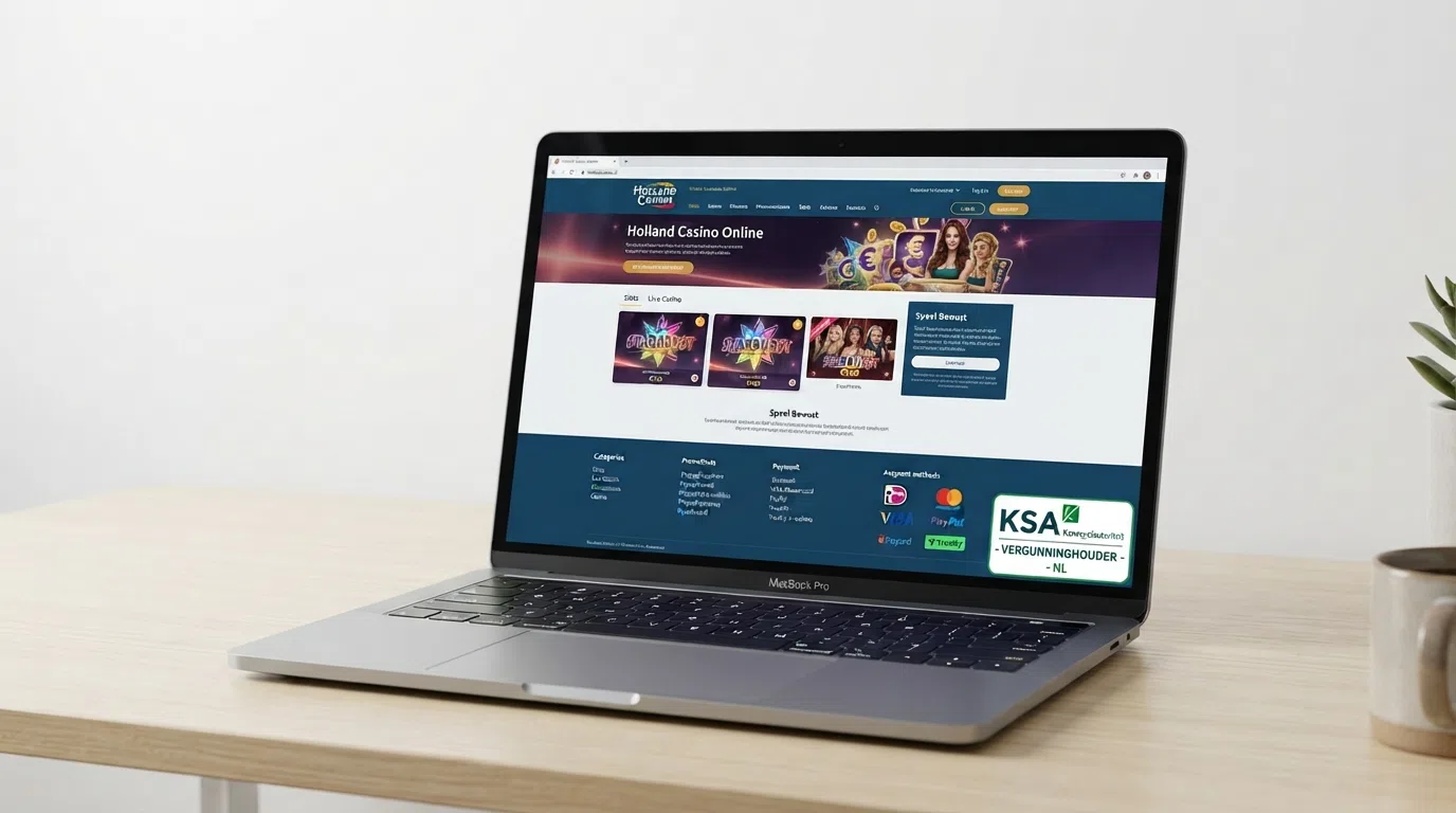 Het groene KSA-keurmerk op de homepage van een gereguleerd Nederlands online casino, naast de betaalmethoden iDEAL, Trustly en PayPal — CashtoCode ontbreekt