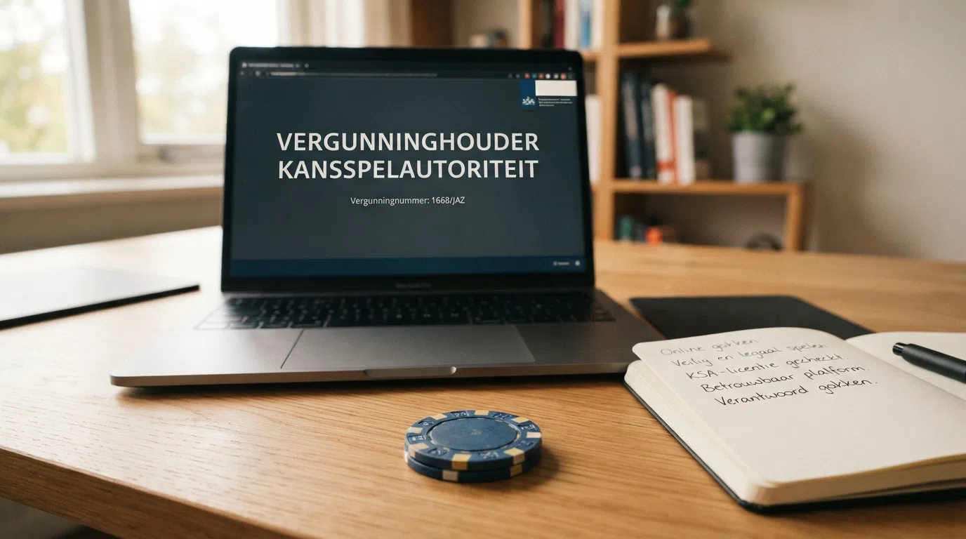 Het KSA-logo naast de tekst “Vergunninghouder Kansspelautoriteit” op een casino-website