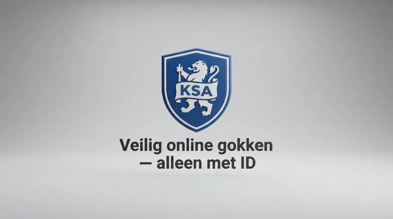 Het logo van de Kansspelautoriteit op een beeldscherm, met daaronder de tekst 'Veilig online gokken — alleen met ID'