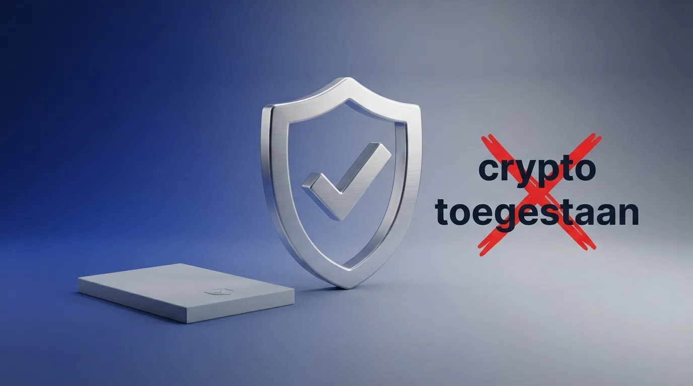 Het logo van de Kansspelautoriteit naast een lijst met afgevinkte vergunningseisen en een rood kruis bij 'crypto toegestaan'