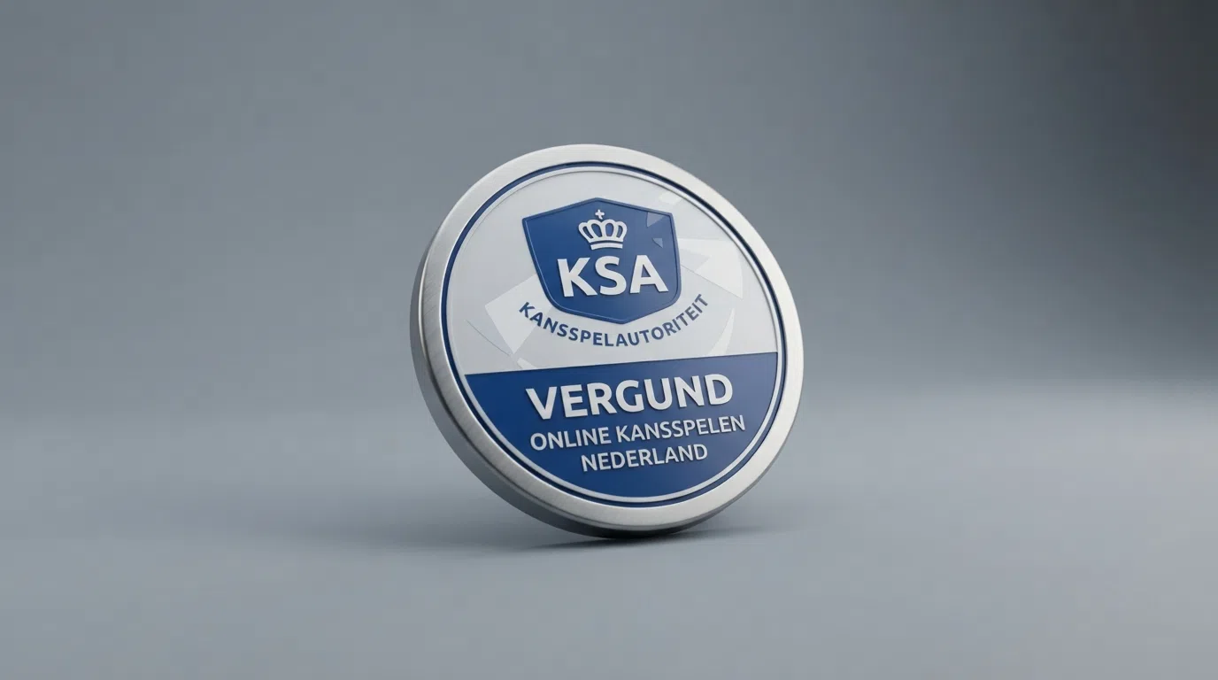 Close-up van het KSA-keurmerk zoals het op een Nederlandse casino-website verschijnt