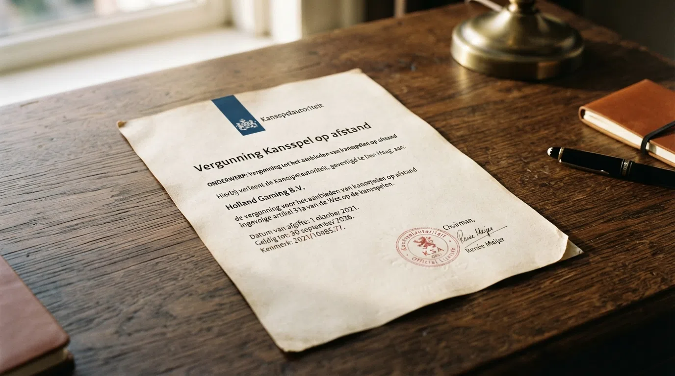 Een vergunningsdocument met het stempel van de Kansspelautoriteit
