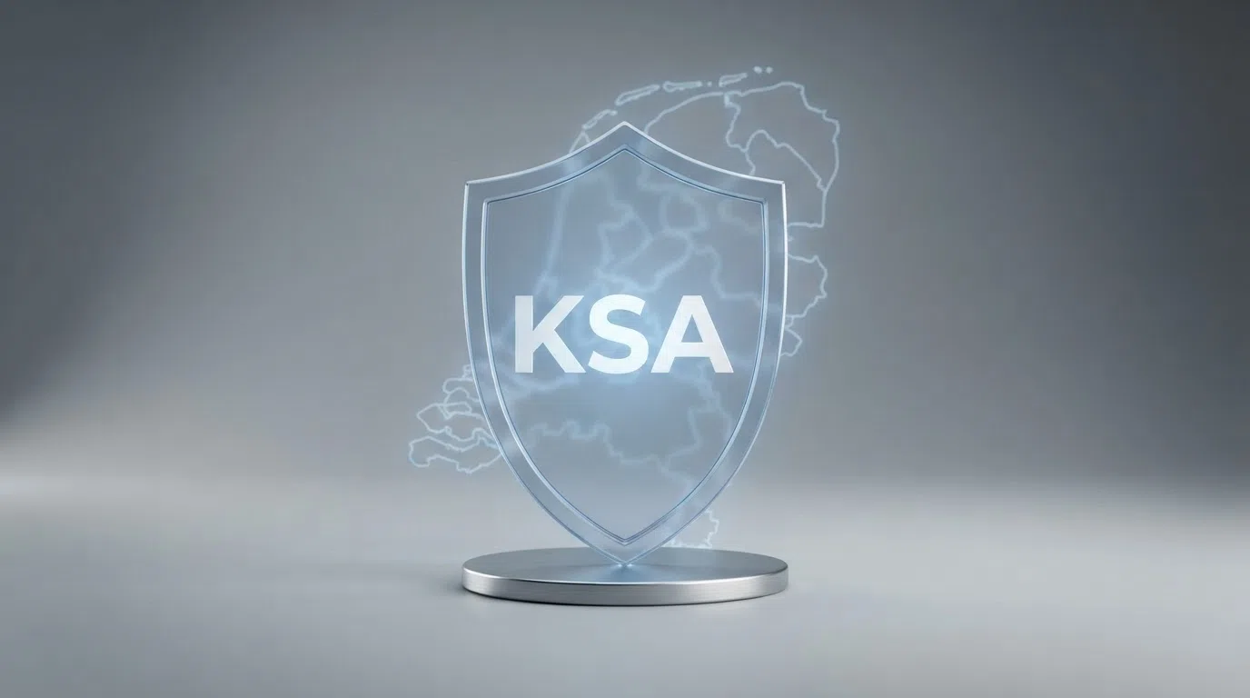 Het logo van de Kansspelautoriteit op een scherm, met daaronder de tekst “KOA-vergunning” en een slot op de achtergrond