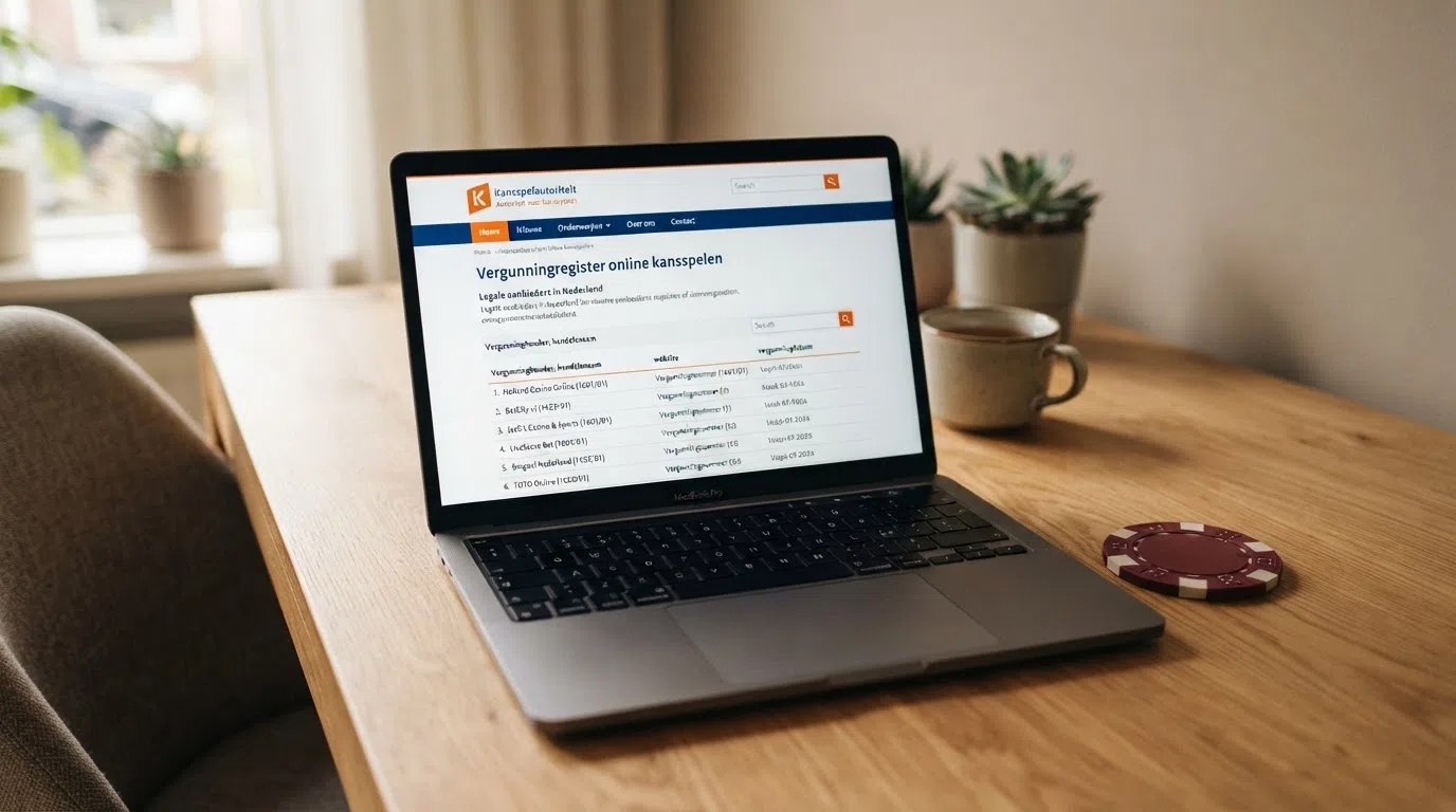 Het Kansspelautoriteit-keurmerk op het scherm van een gereguleerd Nederlands online casino met een zichtbaar vergunningnummer