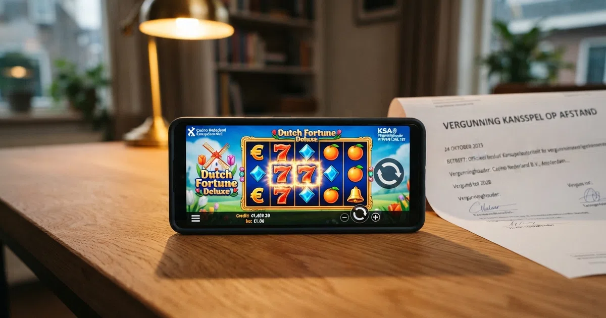 Een dashboard van een legaal online casino met het KSA-keurmerk, een speelsaldo in euro's en een CRUKS-verwijzing in de footer