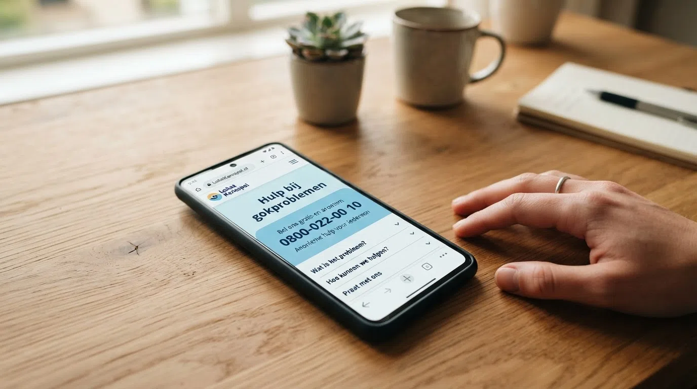 Schermafbeelding van loketkansspel.nl met het telefoonnummer 0800-022-00 10 duidelijk zichtbaar, rustige en toegankelijke huisstijl