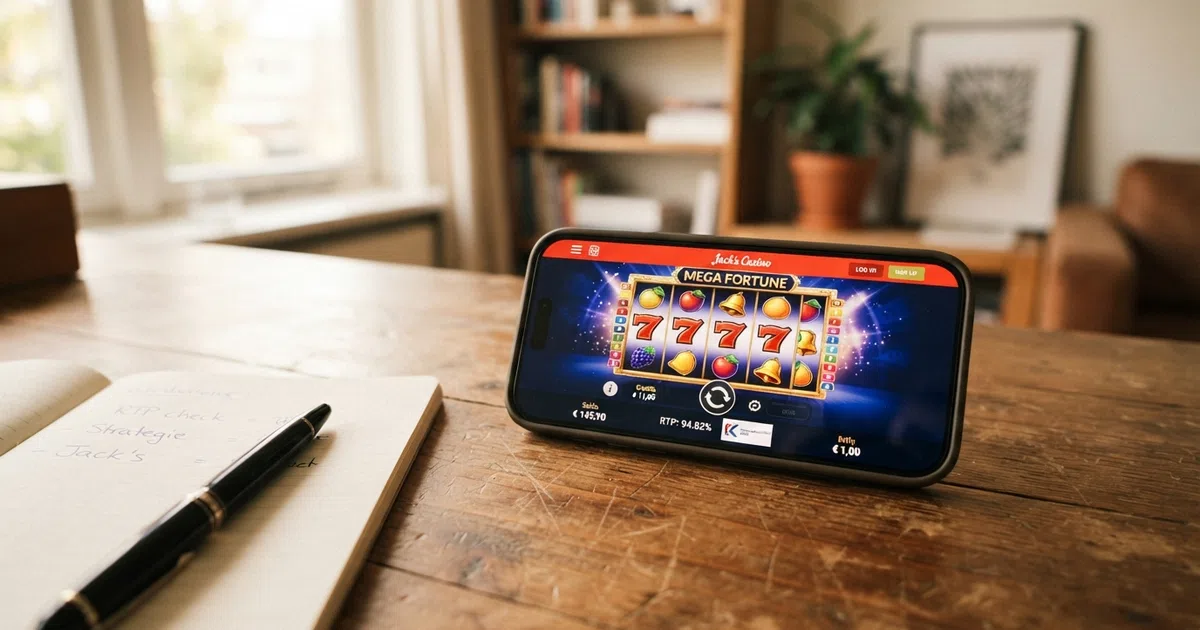 Een scherm met een Nederlandse online casino-interface met daarop zichtbaar het uitbetalingspercentage (RTP) van een gokkast, naast een KSA-keurmerklogo.
