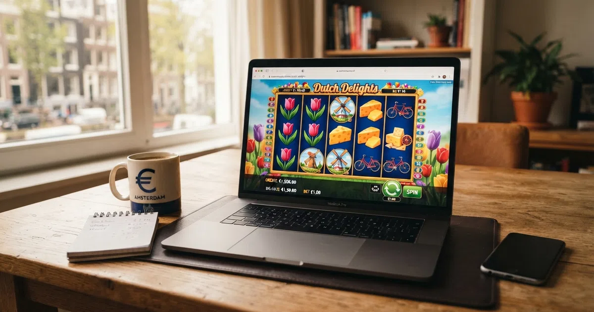 Een HTML5-gokkast die direct in de browser laadt, met heldere graphics en speelgeld-tegoed zichtbaar in het scherm — geen Flash Player-icoon of plugin-melding te zien