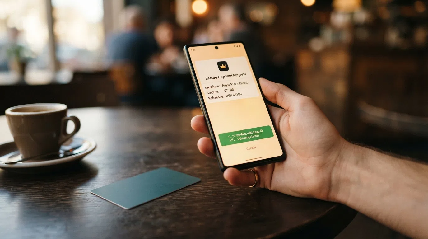Het scherm van de Revolut-app toont een 3D Secure-bevestigingsvenster voor een casinotransactie