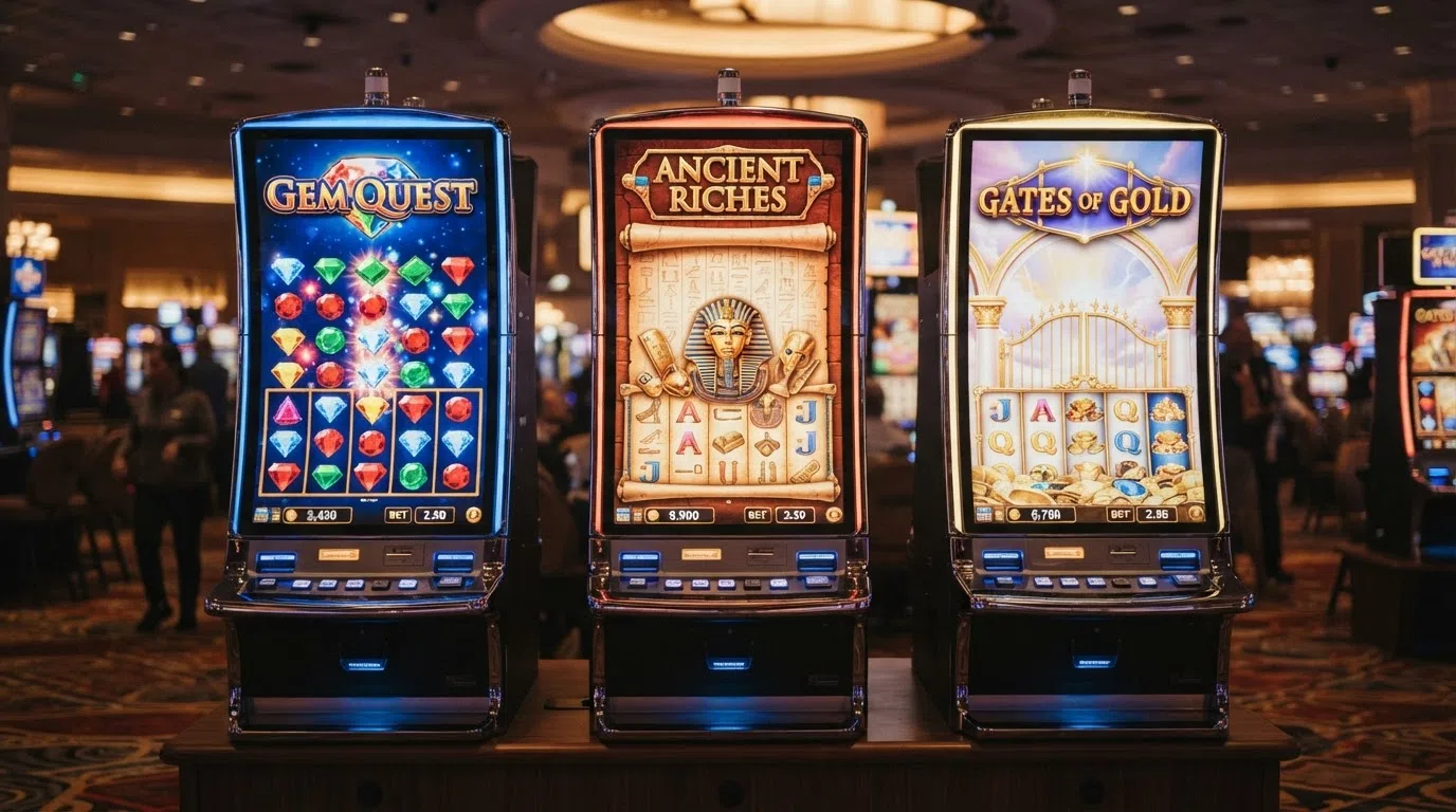 De drie meest gebruikte slots bij Nederlandse gratis-spinsbonussen — Starburst, Book of Dead en Gates of Olympus — naast elkaar op een scherm