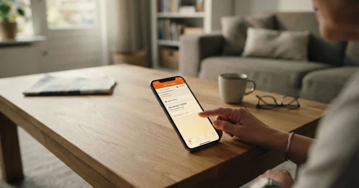 Een Nederlandse speler kijkt op zijn telefoon naar een bevestigingsscherm van een geslaagde casino-uitbetaling, met een bankapp op de achtergrond die het bijgeschreven bedrag toont