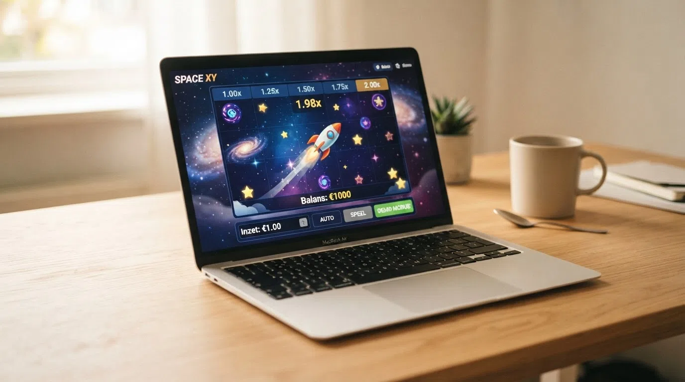 Het demo-scherm van de Starburst-gokkast in een webbrowser, met speelgeld-tegoed en dezelfde rollen en knoppen als de echt-geld-versie
