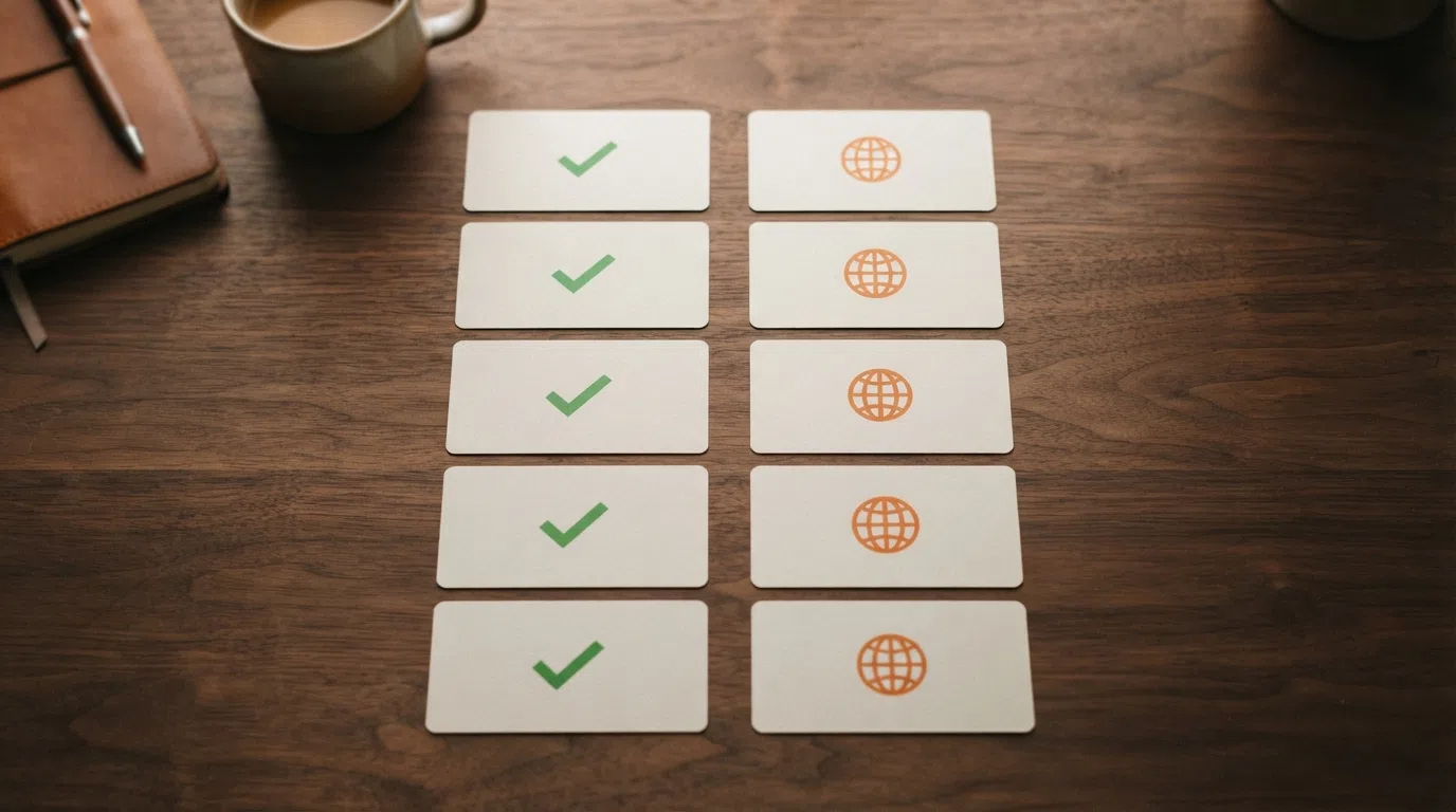 Tien casinologo's gerangschikt in twee kolommen: vijf met een groen KSA-vinkje en vijf met een oranje wereldbol die een buitenlandse vergunning aangeeft