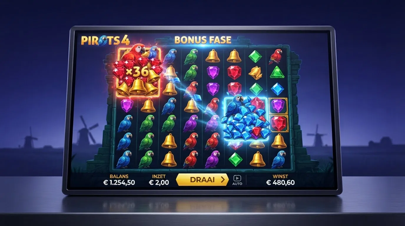 Pirots 4 spelinterface met het 6×6 CollectR™-grid en free-spins-aanduiding