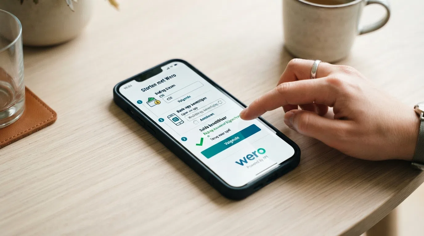 De drie stappen van een Wero-storting in een online casino: bedrag kiezen, bank-app bevestigen, saldo beschikbaar